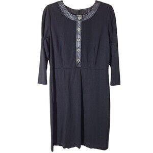 Talbots size 10 Ponte knit faux leather trim dress knee length witchy black